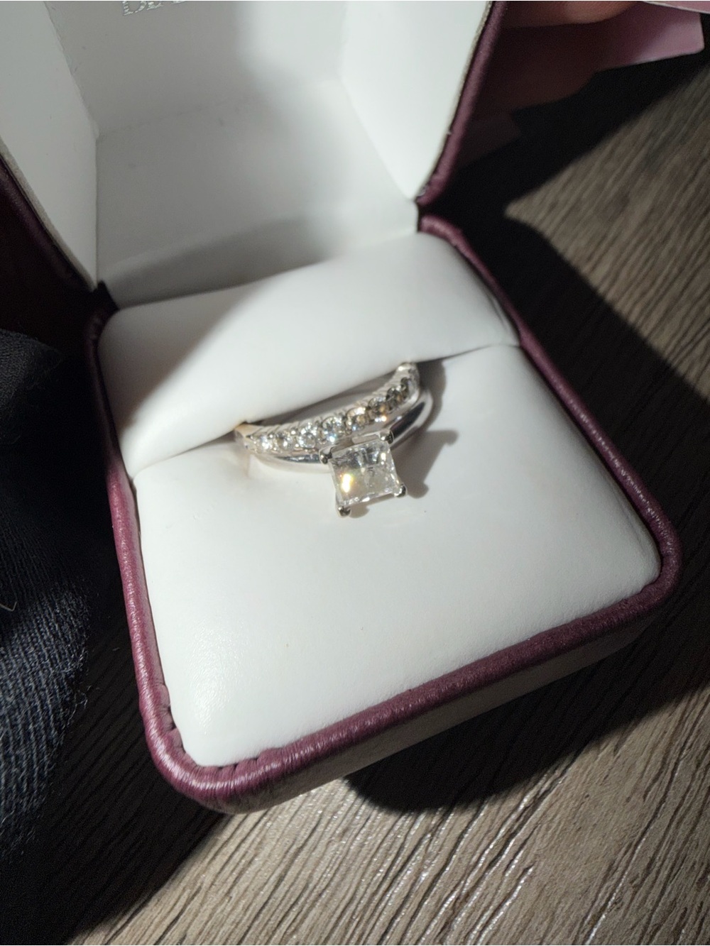 Classic White Gold Princess-Cut Solitaire Ring with wedding band